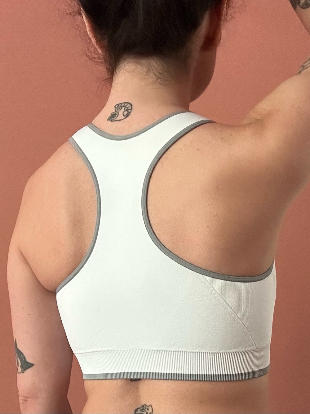 Avia Front-Zip White Sports Bra with Gray Trim - Picture 4 of 5